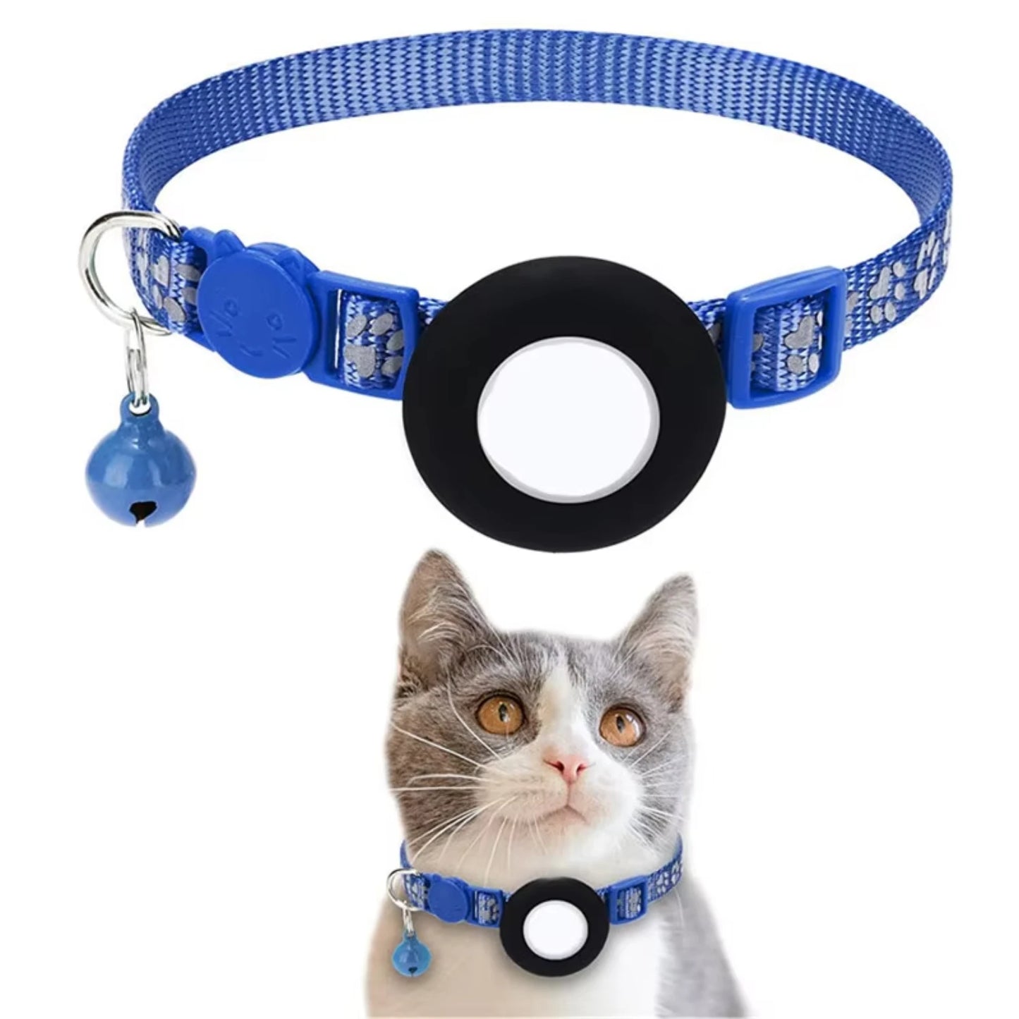 Pet Cat GPS Tracking with Holder Reflective Cat Collar with Bell Ring Locator Pet Accessories paw