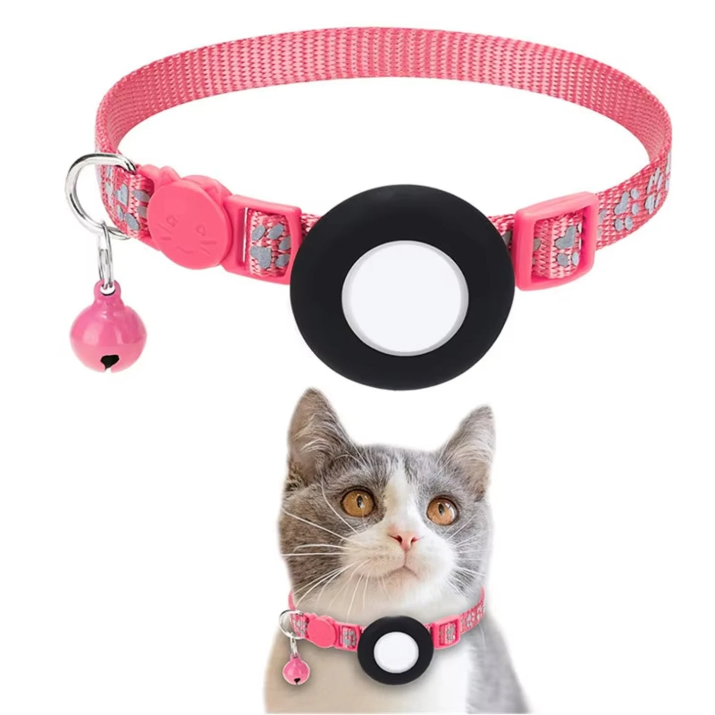 Pet Cat GPS Tracking with Holder Reflective Cat Collar with Bell Ring Locator Pet Accessories paw