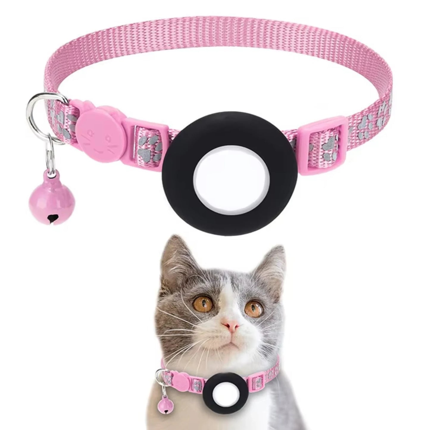Pet Cat GPS Tracking with Holder Reflective Cat Collar with Bell Ring Locator Pet Accessories paw