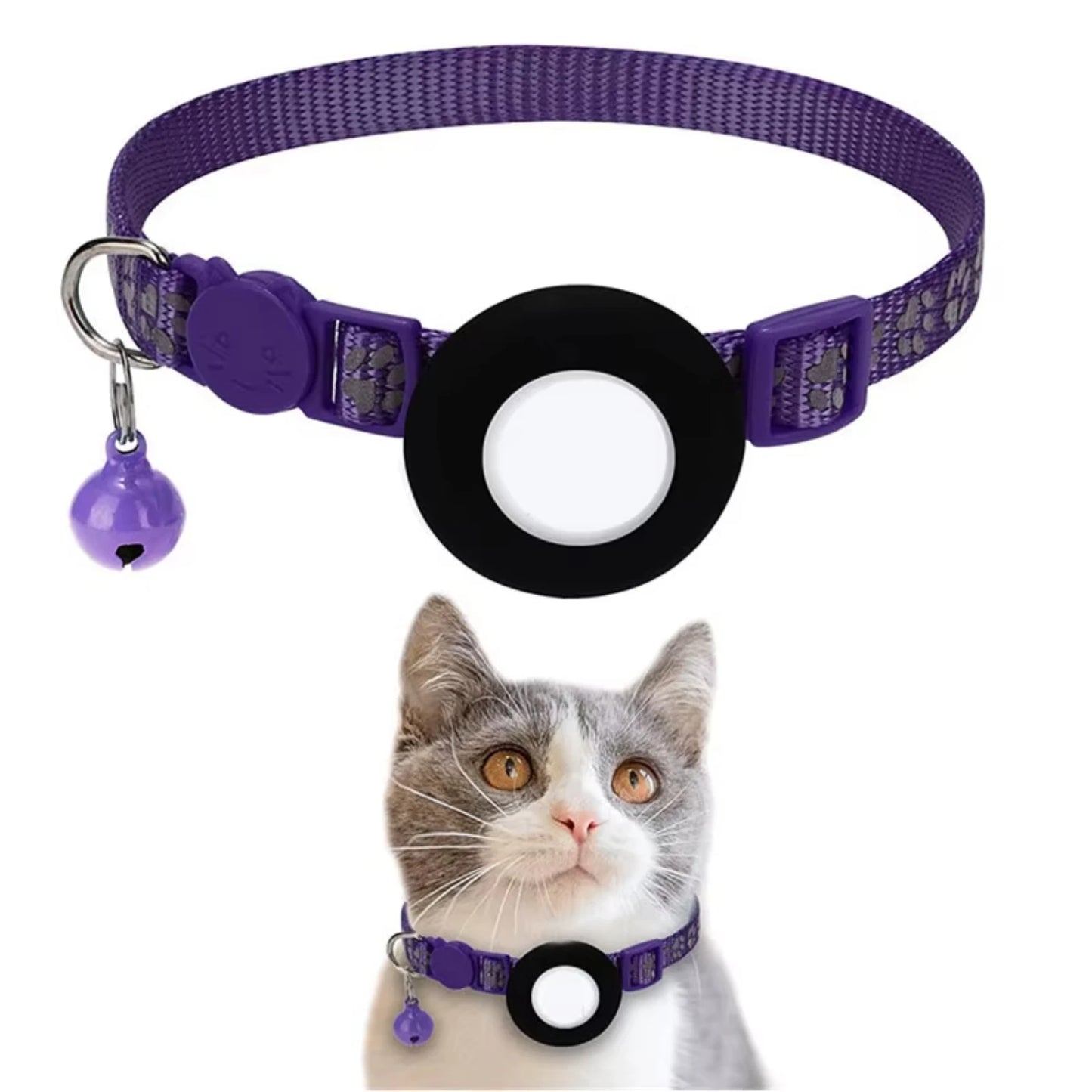 Pet Cat GPS Tracking with Holder Reflective Cat Collar with Bell Ring Locator Pet Accessories paw