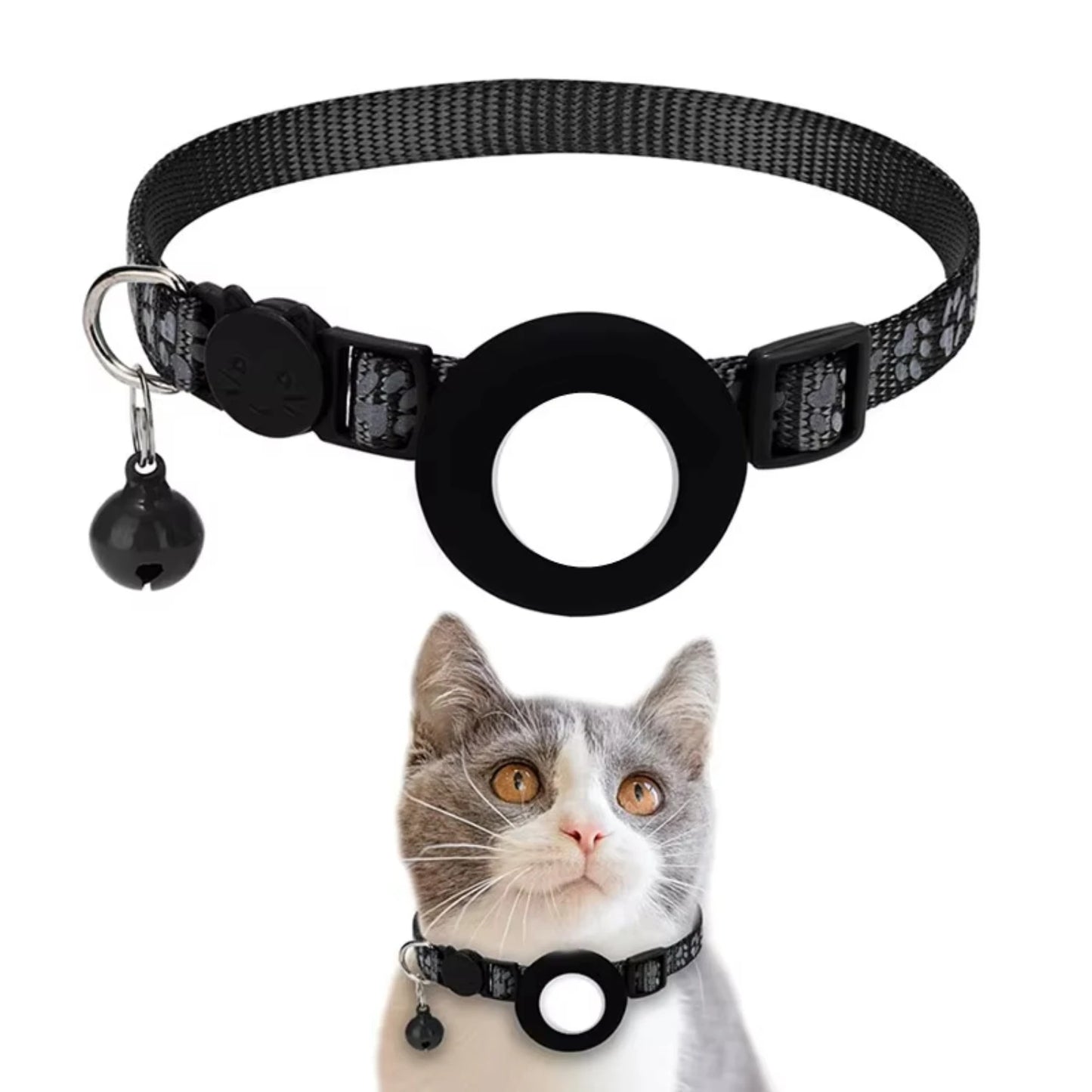 Pet Cat GPS Tracking with Holder Reflective Cat Collar with Bell Ring Locator Pet Accessories paw