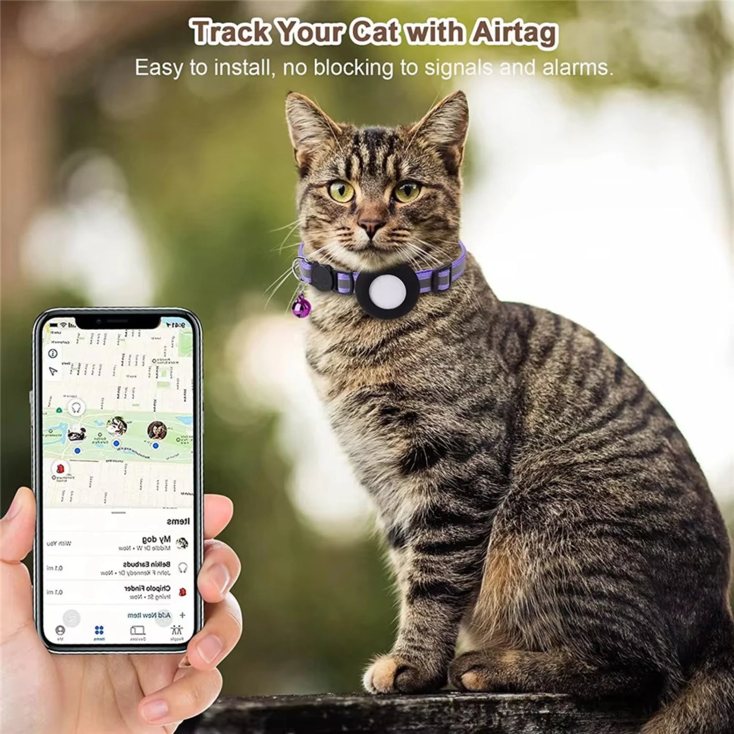 Pet Cat GPS Tracking with Holder Reflective Cat Collar with Bell Ring Locator Pet Accessories paw
