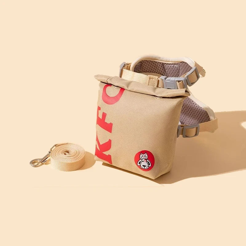 Hamburger Bag Dog Harness Set Outdoor Decorate Small Medium Puppy Cat Leash Durable Polyester Anti Lost Walking Pet Accessories