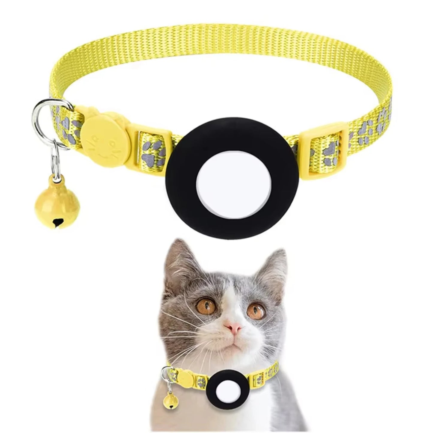 Pet Cat GPS Tracking with Holder Reflective Cat Collar with Bell Ring Locator Pet Accessories paw