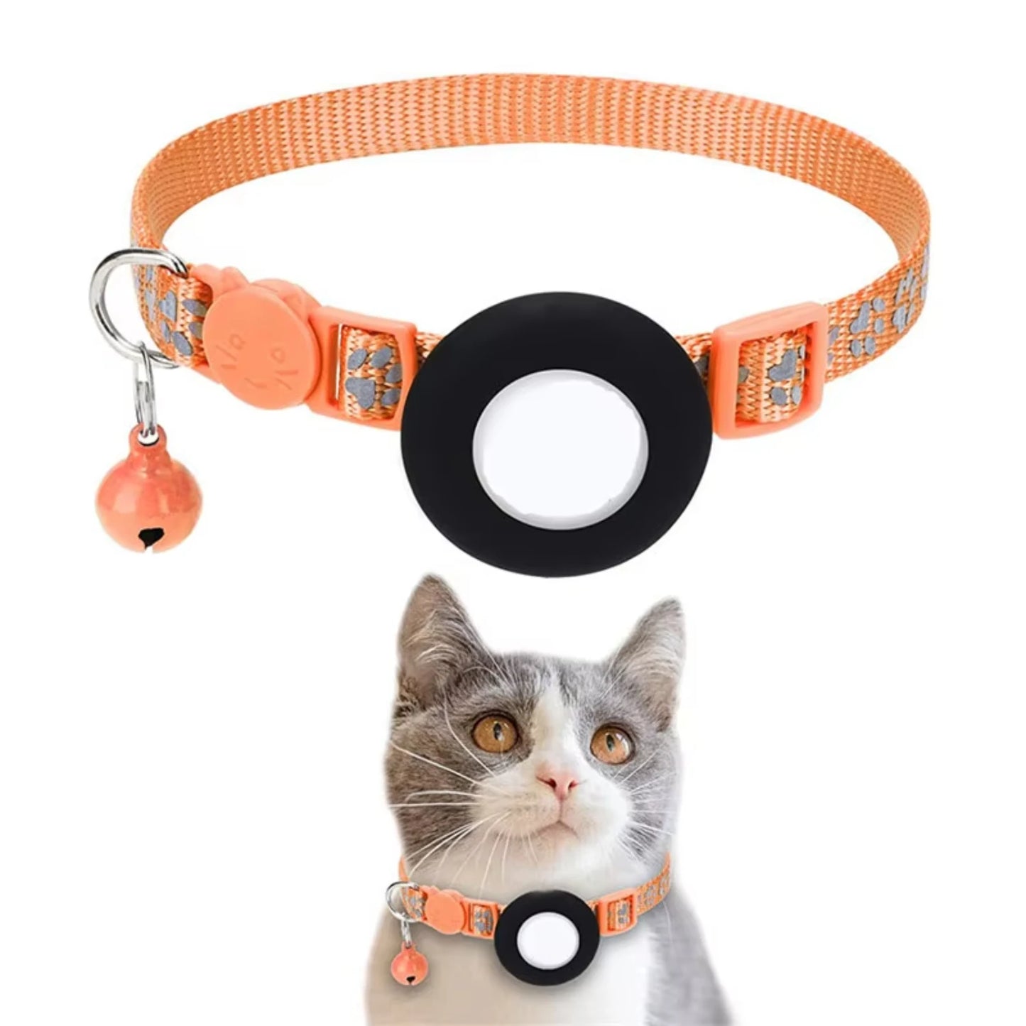 Pet Cat GPS Tracking with Holder Reflective Cat Collar with Bell Ring Locator Pet Accessories paw