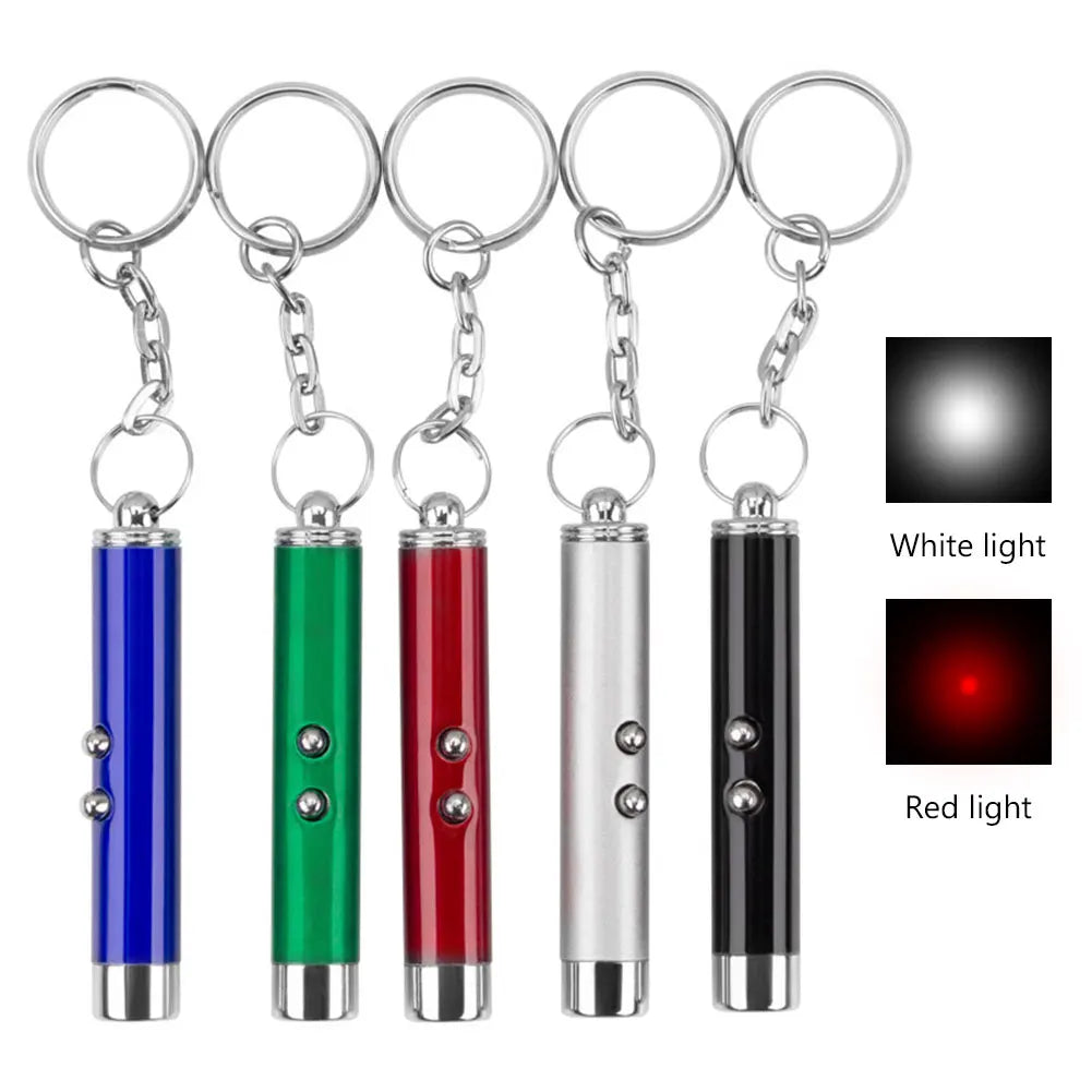 2-In-1 Cat Pet Toy Red Laser Light LED Pointer Pen Torch Interactive Training Pet Toy Pen Dog Toy Keyring 4mW Fun Toys Laser