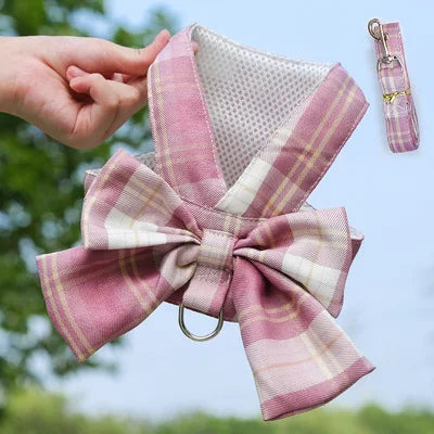Dog Harness Vest Leash Set Lattice Puppy Dress Clothes For Small Dogs Collar Perro Adjustable Pets Clothing Chihuahua Bulldog XS
