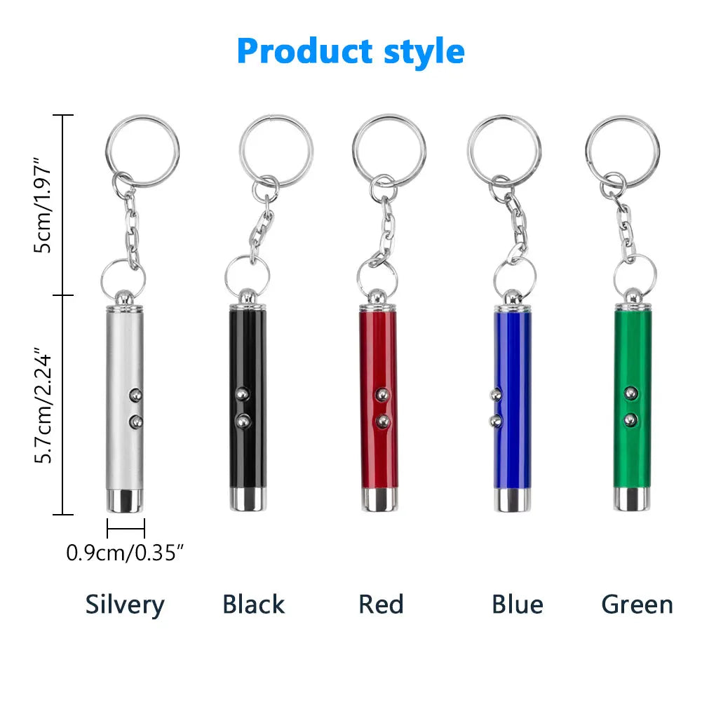 2-In-1 Cat Pet Toy Red Laser Light LED Pointer Pen Torch Interactive Training Pet Toy Pen Dog Toy Keyring 4mW Fun Toys Laser