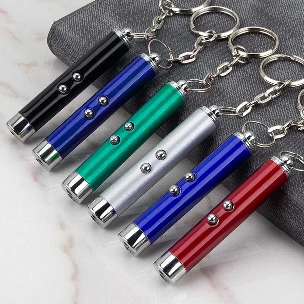 2-In-1 Cat Pet Toy Red Laser Light LED Pointer Pen Torch Interactive Training Pet Toy Pen Dog Toy Keyring 4mW Fun Toys Laser