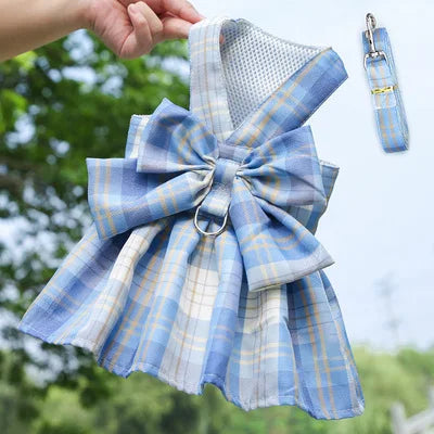 Dog Harness Vest Leash Set Lattice Puppy Dress Clothes For Small Dogs Collar Perro Adjustable Pets Clothing Chihuahua Bulldog XS