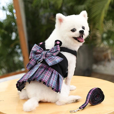 Dog Harness Vest Leash Set Lattice Puppy Dress Clothes For Small Dogs Collar Perro Adjustable Pets Clothing Chihuahua Bulldog XS