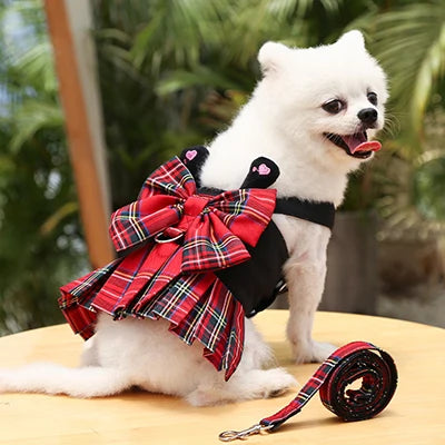 Dog Harness Vest Leash Set Lattice Puppy Dress Clothes For Small Dogs Collar Perro Adjustable Pets Clothing Chihuahua Bulldog XS