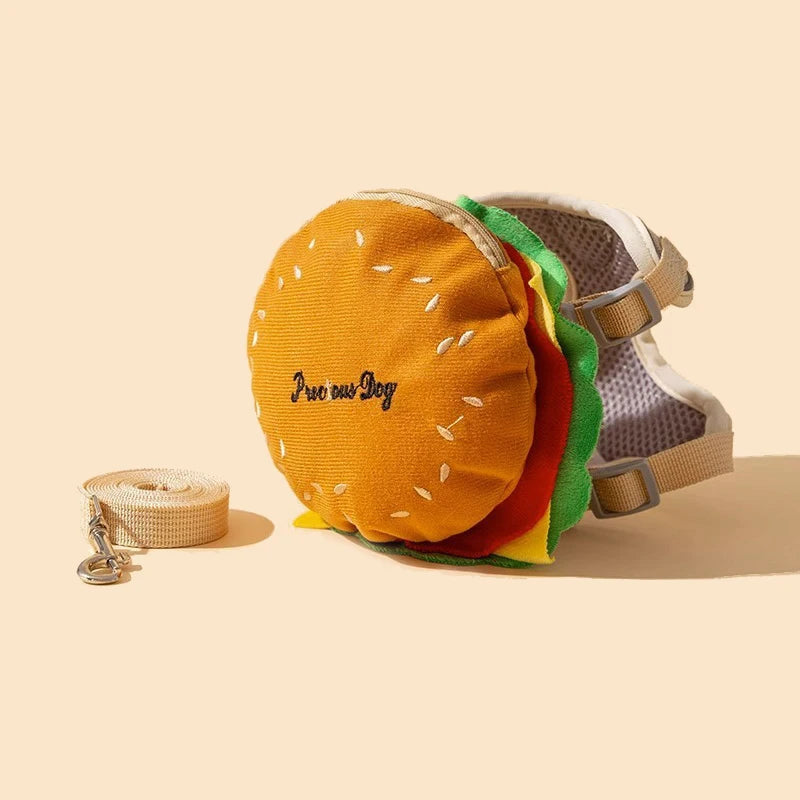 Hamburger Bag Dog Harness Set Outdoor Decorate Small Medium Puppy Cat Leash Durable Polyester Anti Lost Walking Pet Accessories