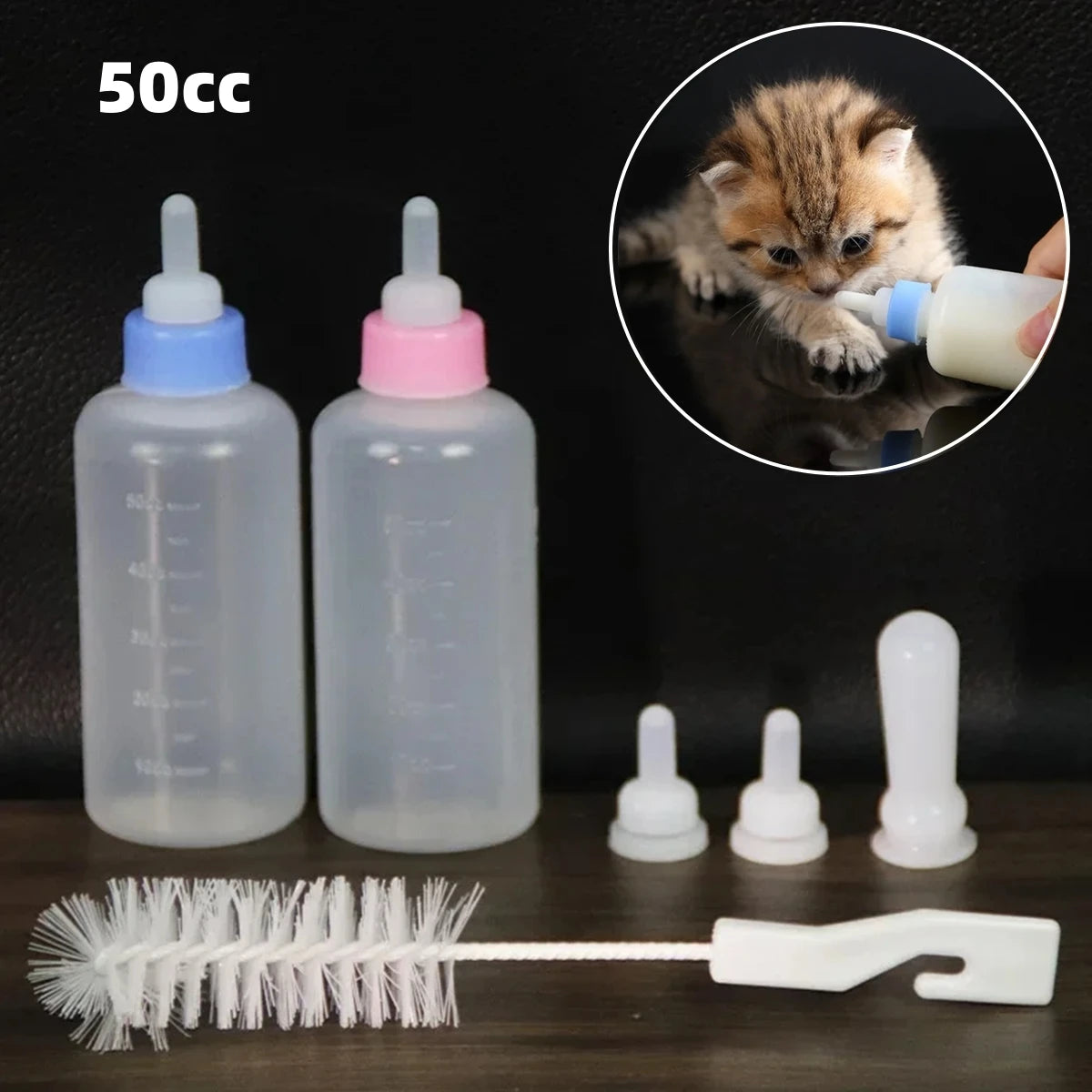 1 Set 50cc Pet Cat Milk Bottle Dog Cat Silicone Milk Bottle Portable Kitten Feeding Drinking Water Milk Nursing Bottle Red/Blue