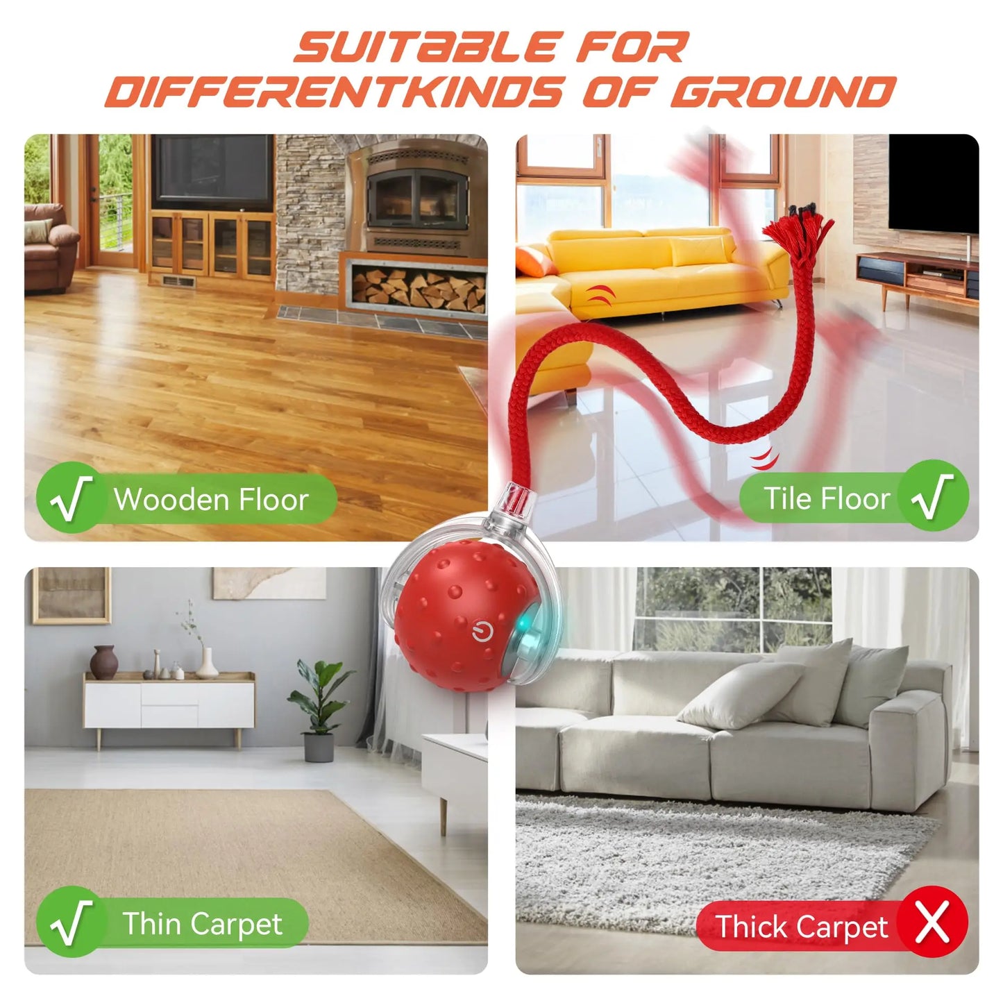 Pet Toy nteractive Rolling Cat Ball, Dog Toys Indoor, 360° Smart Automatic Rolling Ball Faux Tail Rechargeable Electric Pet Toy