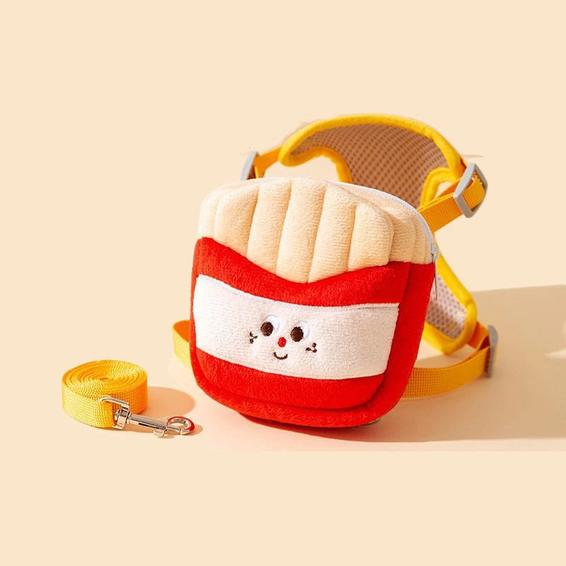Hamburger Bag Dog Harness Set Outdoor Decorate Small Medium Puppy Cat Leash Durable Polyester Anti Lost Walking Pet Accessories