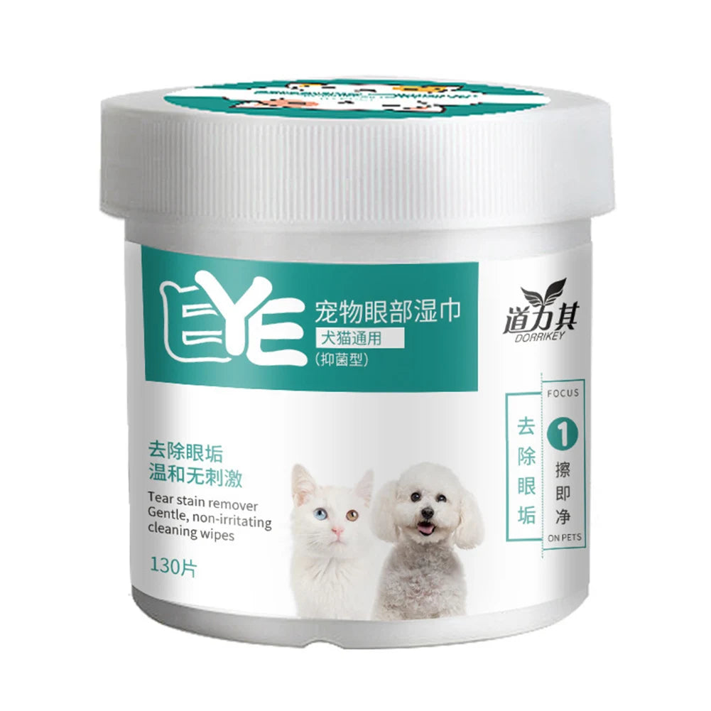 130 Count Dog Eye Wipes Extra Moist Grooming Puppy Wipes All-Natural Pet Wipes Aloe Vera Removes Dirt Discharge for Dogs Cats