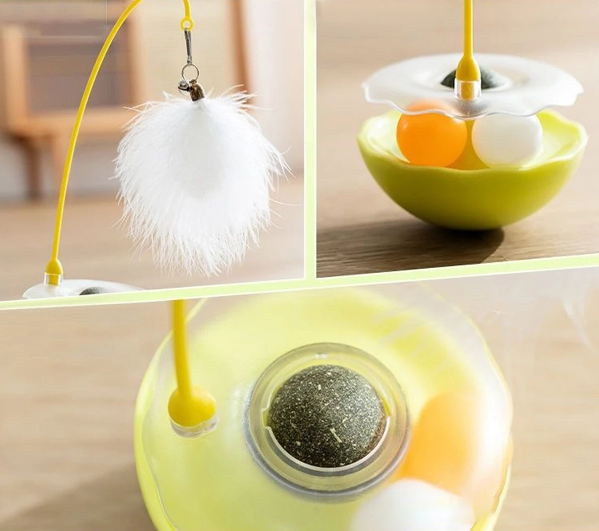 Interactive Cat Tumbler Toy, ABS Base with Feathers & Rolling Balls, Reduces Boredom & Destructive Behavior