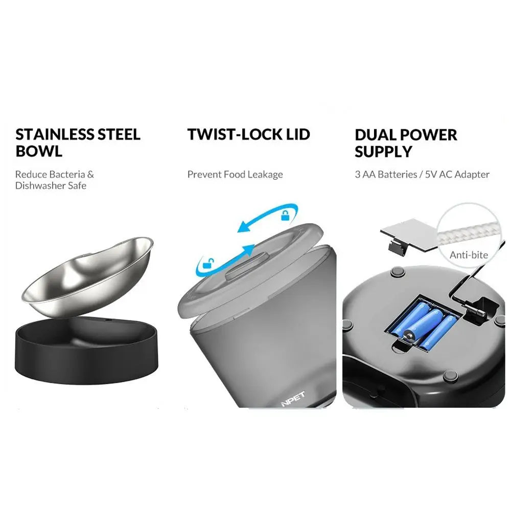 4L Smart Pet Feeder Stainless Steel Bowl Remote Control APP Control Feeder WIFI Enabled 9-Meal Dog Food Dispenser Home Use