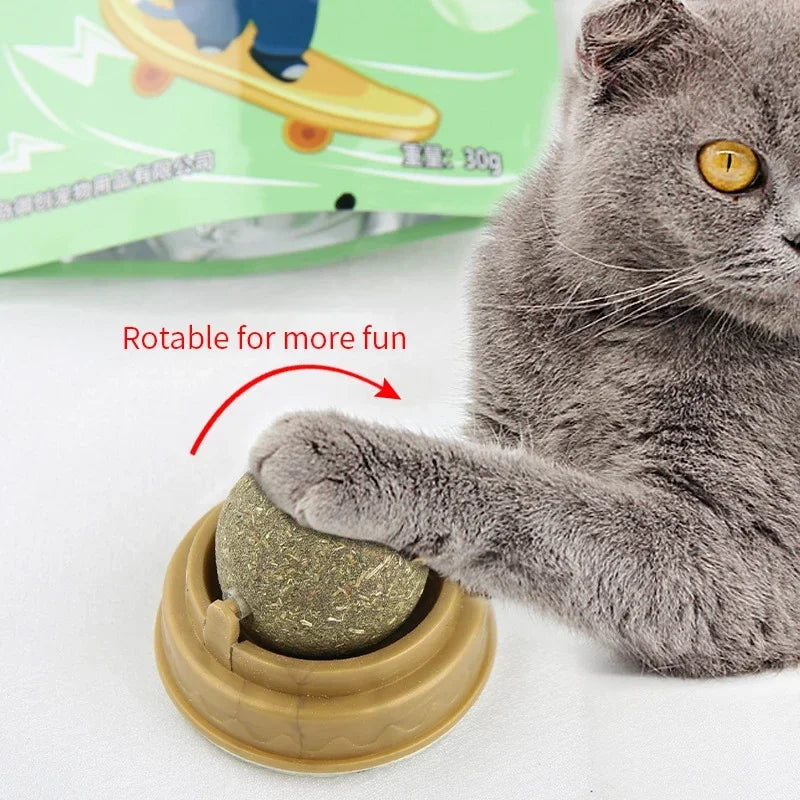 Cats Toys Cat Mint Ball Rotation Catnip Wall Ball Licking Snacks Freshen Breath Remove Hair Balls Pet Supplies Cats Accessories