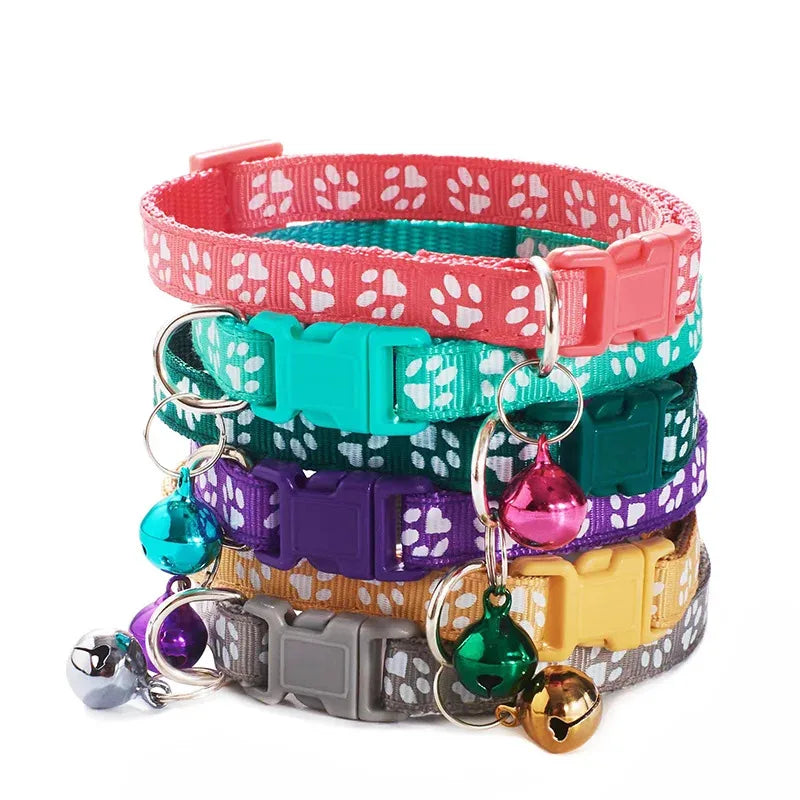 1/6/18pcs Pet Collar With Bell Footprints Colorful Dog, Dog, Cat Accessories Cat Collar Adjustable Bell Ring Necklace Pet
