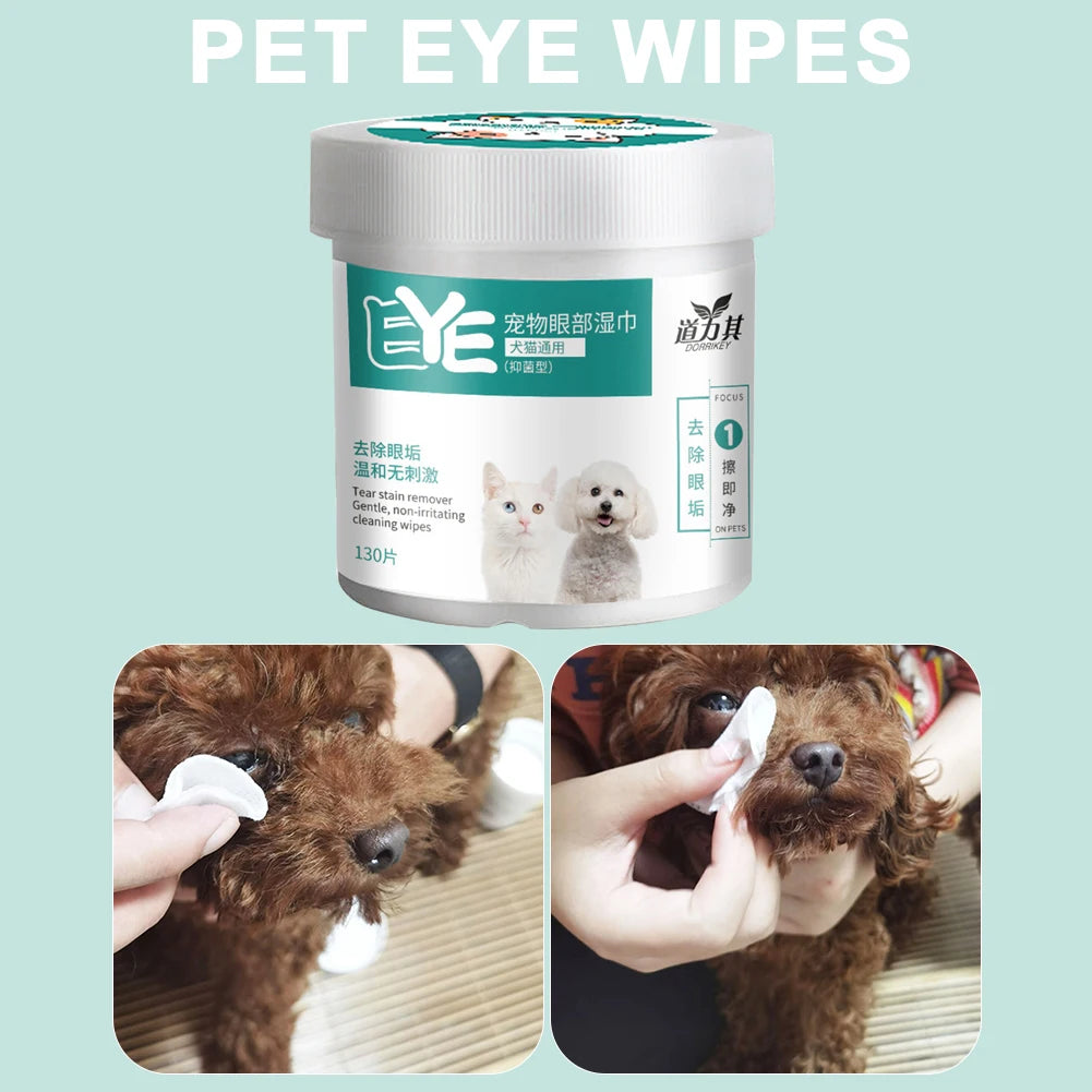 130 Count Dog Eye Wipes Extra Moist Grooming Puppy Wipes All-Natural Pet Wipes Aloe Vera Removes Dirt Discharge for Dogs Cats