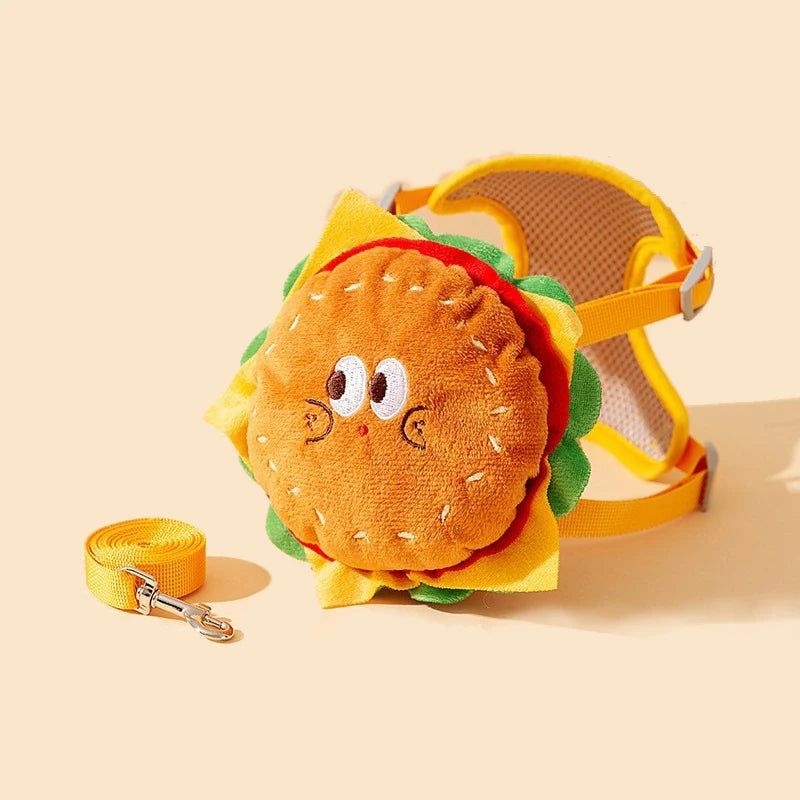 Hamburger Bag Dog Harness Set Outdoor Decorate Small Medium Puppy Cat Leash Durable Polyester Anti Lost Walking Pet Accessories