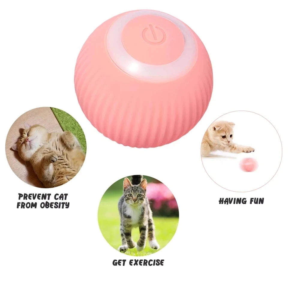 Pet Toy nteractive Rolling Cat Ball, Dog Toys Indoor, 360° Smart Automatic Rolling Ball Faux Tail Rechargeable Electric Pet Toy