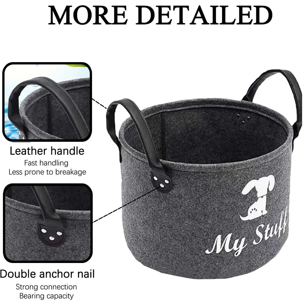 Felt Pet Toy Box Pet Toy Storage Basket Dog Toy Box Special Storage Basket for Organizing Pet Supplies Blanket Pet Storage Box