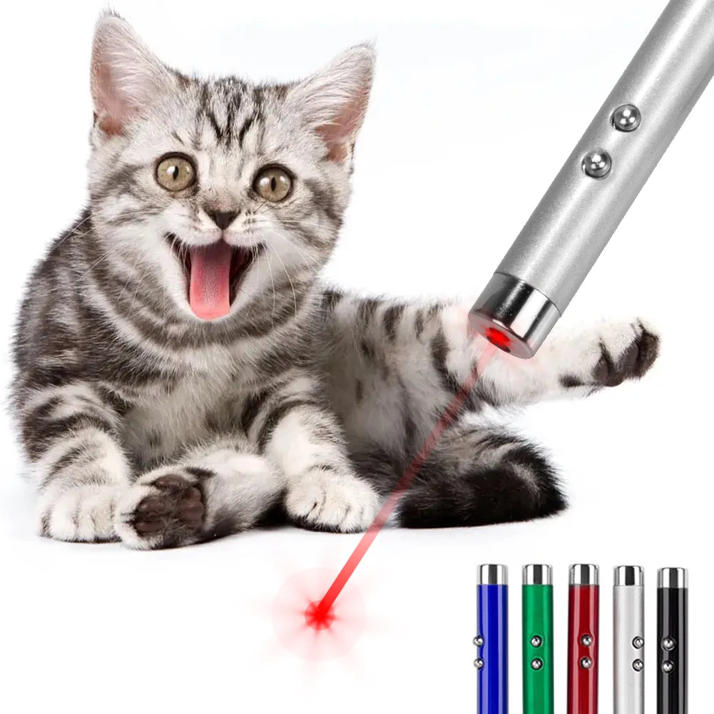 2-In-1 Cat Pet Toy Red Laser Light LED Pointer Pen Torch Interactive Training Pet Toy Pen Dog Toy Keyring 4mW Fun Toys Laser