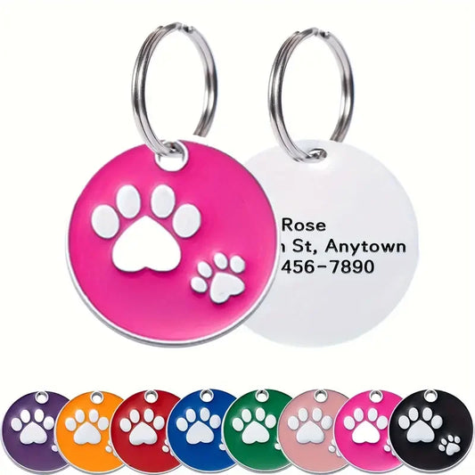 Round Paw Zinc Alloy Personalized Paw Dog ID Tag Dog Accessories Metal Customized Round Pet Dog ID Tags Plate