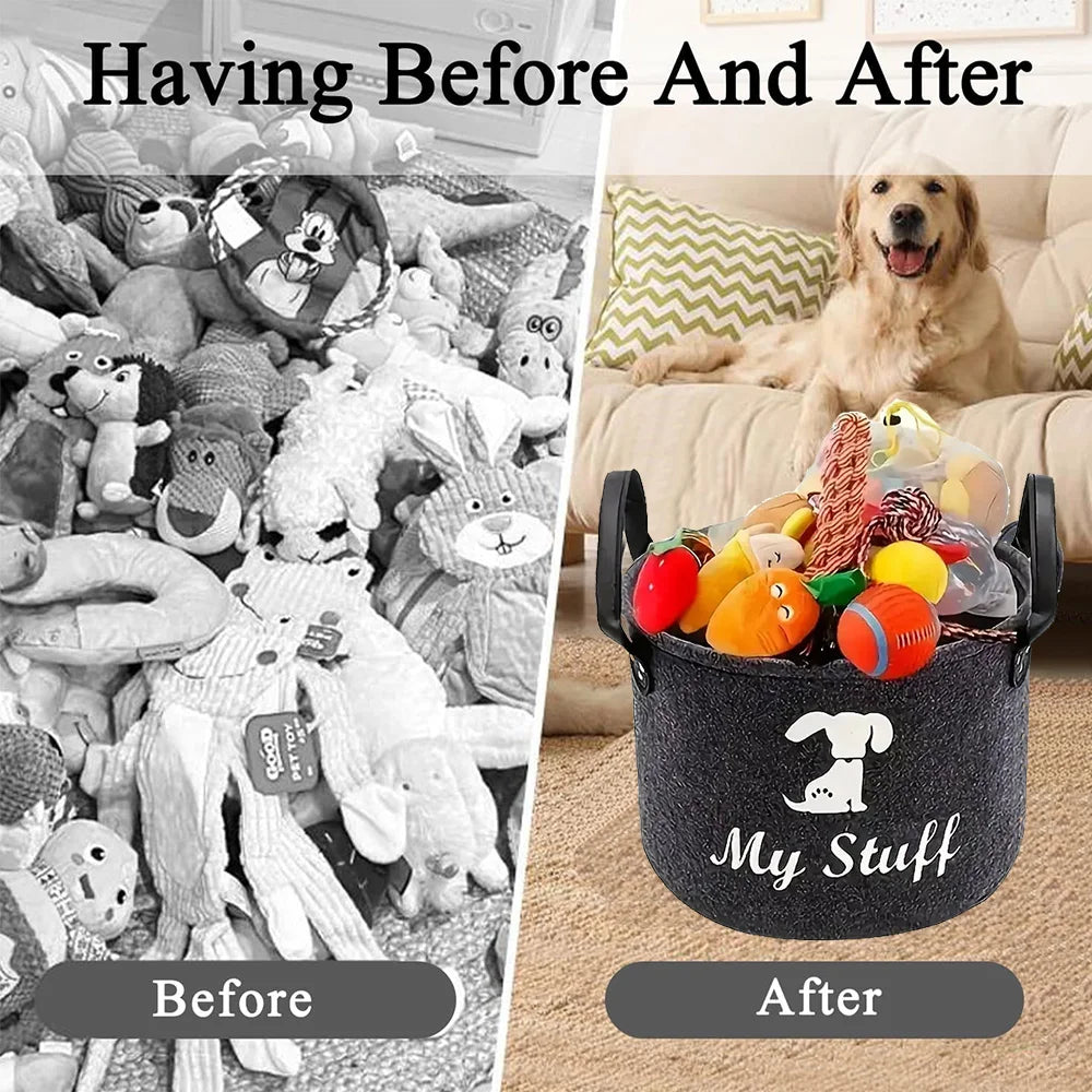Felt Pet Toy Box Pet Toy Storage Basket Dog Toy Box Special Storage Basket for Organizing Pet Supplies Blanket Pet Storage Box