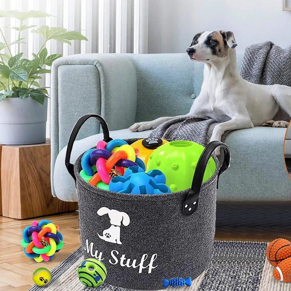 Felt Pet Toy Box Pet Toy Storage Basket Dog Toy Box Special Storage Basket for Organizing Pet Supplies Blanket Pet Storage Box