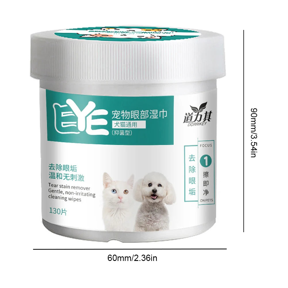130 Count Dog Eye Wipes Extra Moist Grooming Puppy Wipes All-Natural Pet Wipes Aloe Vera Removes Dirt Discharge for Dogs Cats