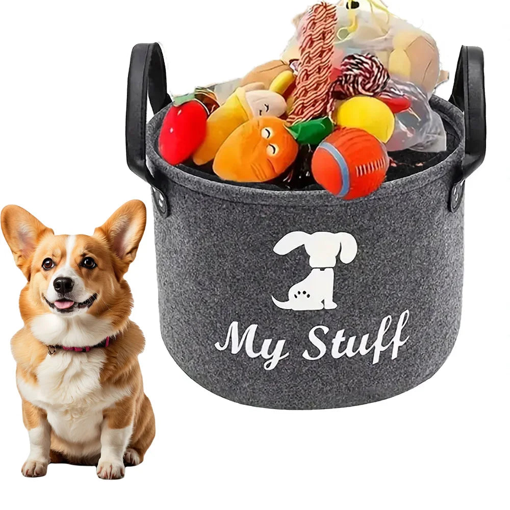 Felt Pet Toy Box Pet Toy Storage Basket Dog Toy Box Special Storage Basket for Organizing Pet Supplies Blanket Pet Storage Box