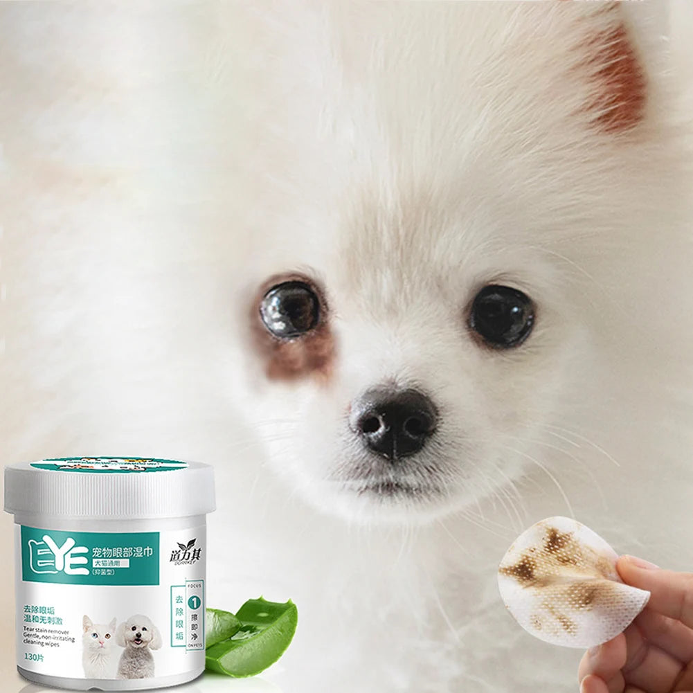 130 Count Dog Eye Wipes Extra Moist Grooming Puppy Wipes All-Natural Pet Wipes Aloe Vera Removes Dirt Discharge for Dogs Cats